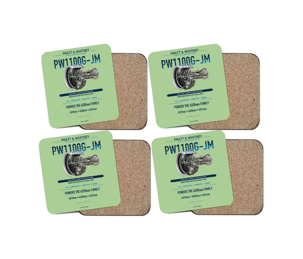 PW1100G-JM design on light green 4 pieces set coaster