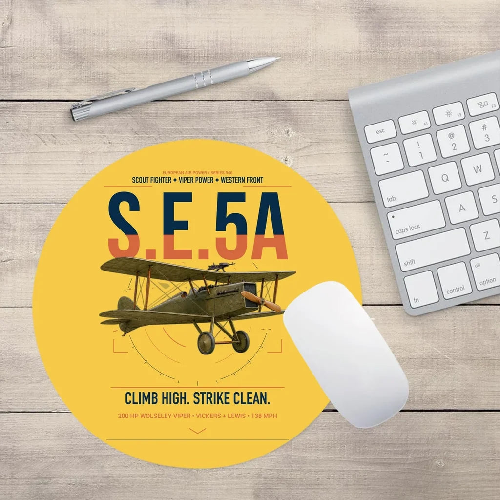 Royal Aircraft Factory S.E.5a design on yellow round mouse pad