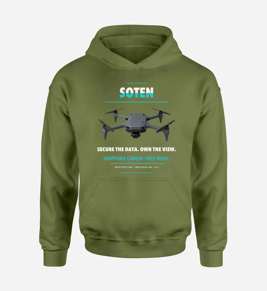 ACSL SOTEN design on green army hoodie single side