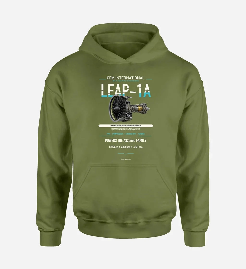 LEAP-1A design on green army hoodie single side