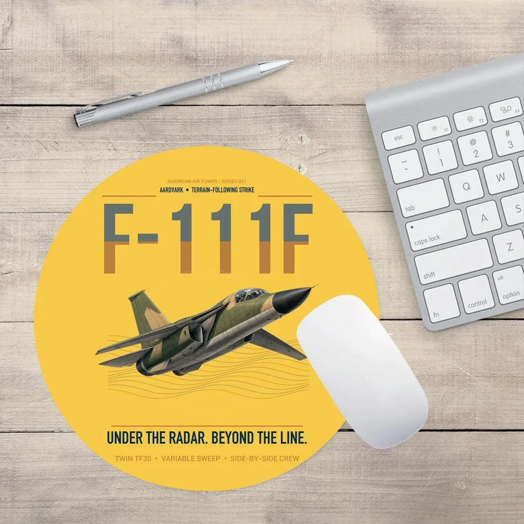 F-111F Aardvark design on yellow round mouse pad