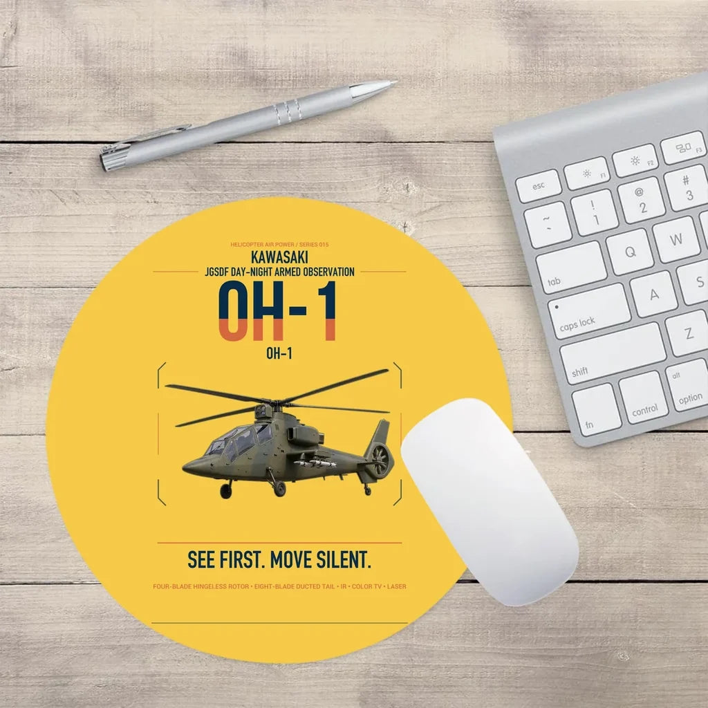 Kawasaki OH-1 design on yellow round mouse pad