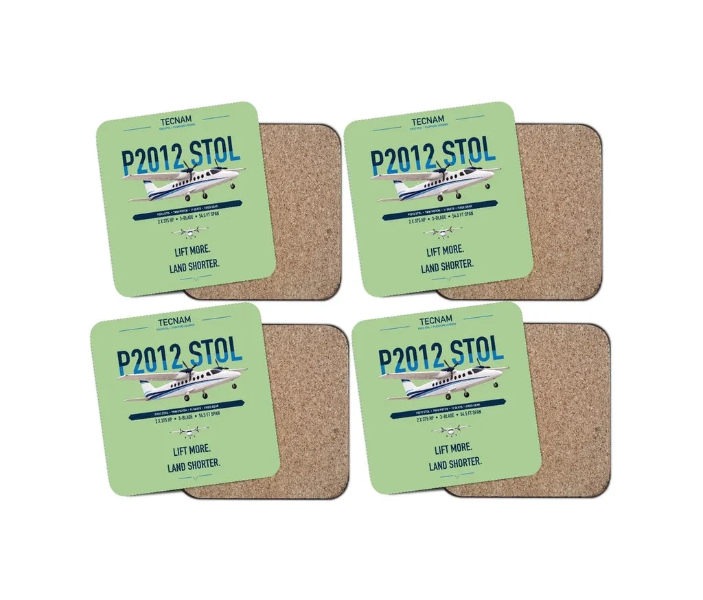 Tecnam P2012 STOL design on light green 4 pieces set coaster