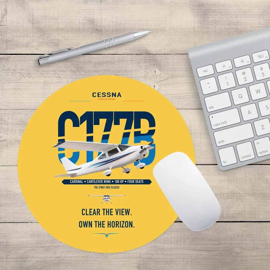 Cessna 177B Cardinal design on yellow round mouse pad