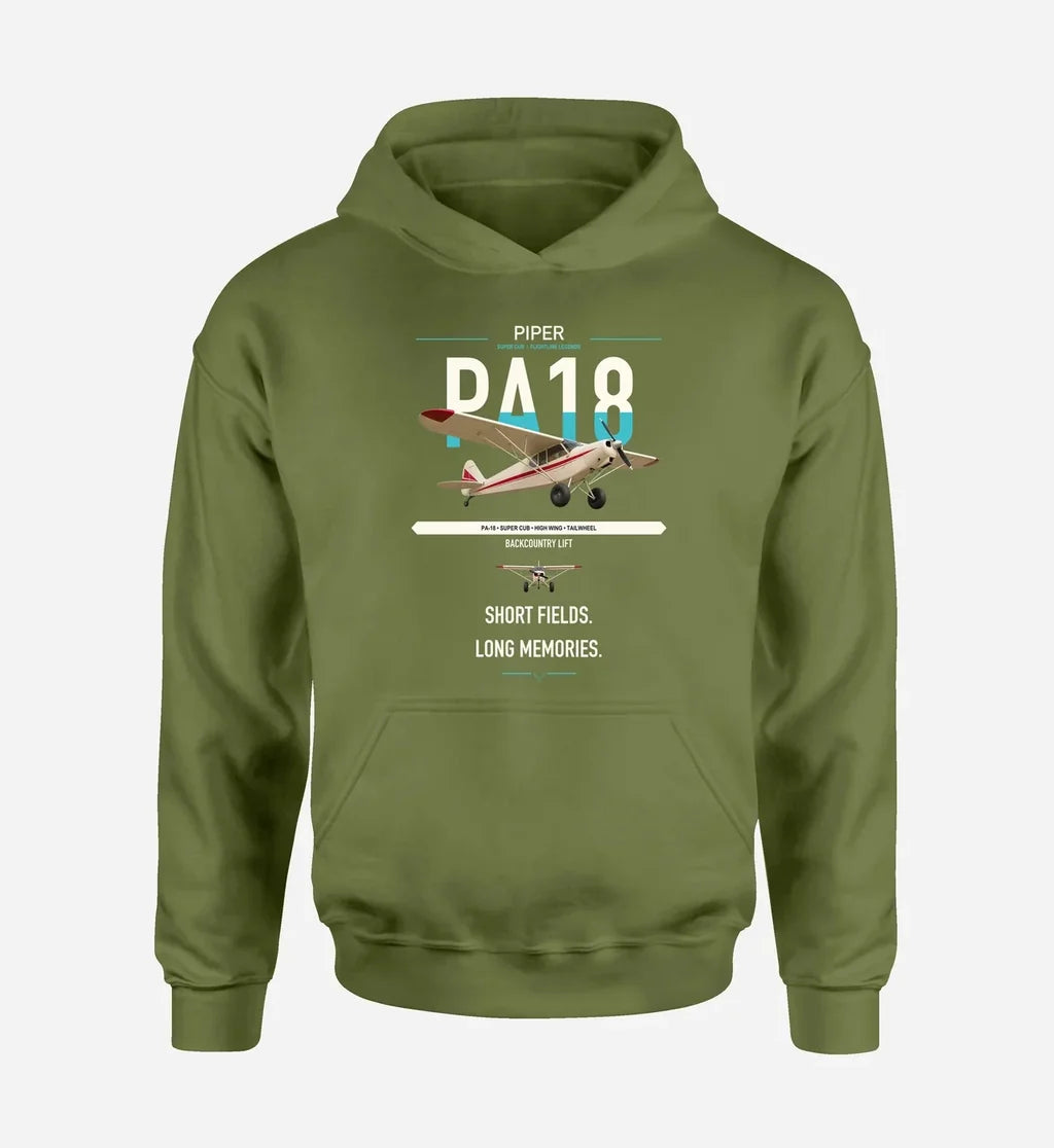 Piper PA-18 Super Cub design on green army double-side hoodie, single-side print