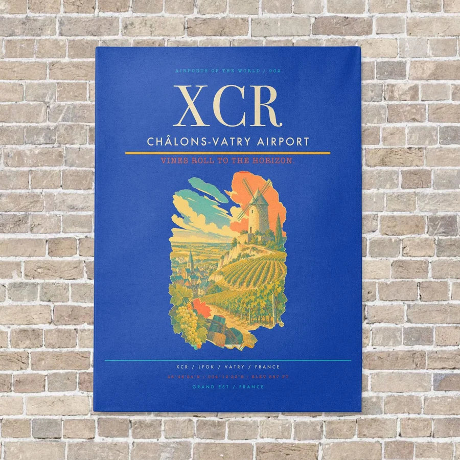 Châlons-Vatry Airport XCR vertical canvas print - no frame - blue background