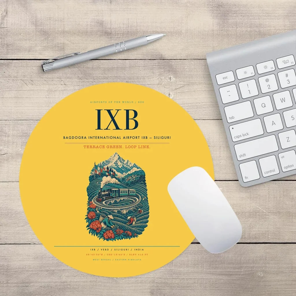 Bagdogra International Airport (IXB) design on yellow round mouse pad