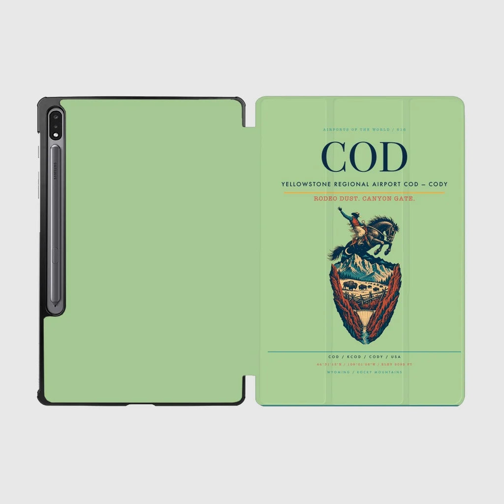 Yellowstone Regional Airport (COD) design on light green samsung tablet tablet case