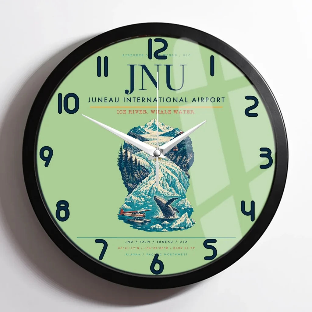 Juneau International Airport (JNU) design on light green framed wall clock