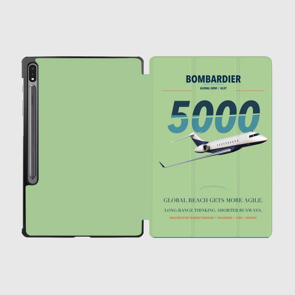 Bombardier Global 5000 design on light green samsung tablet tablet case