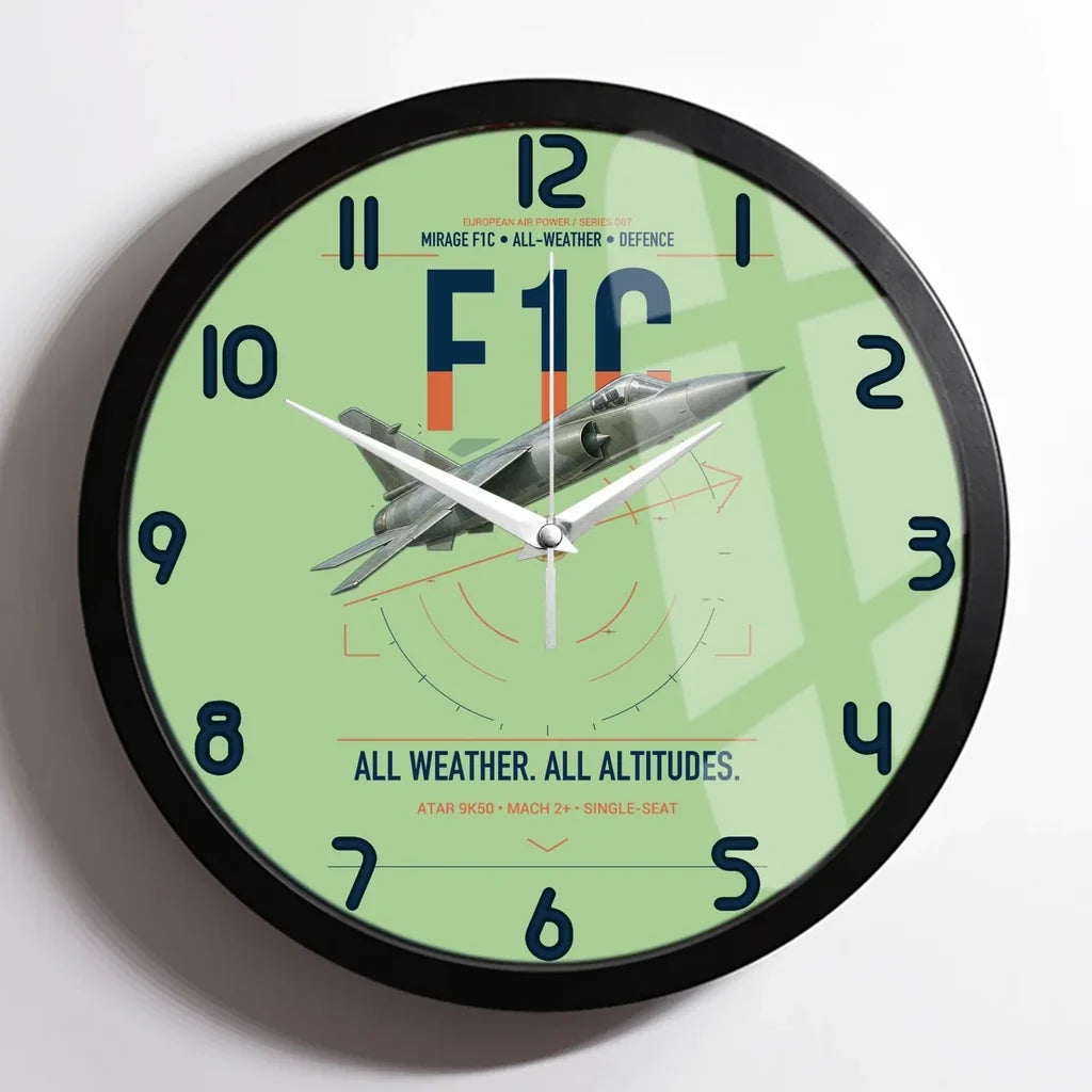 Dassault Mirage F1C design on light green framed wall clock