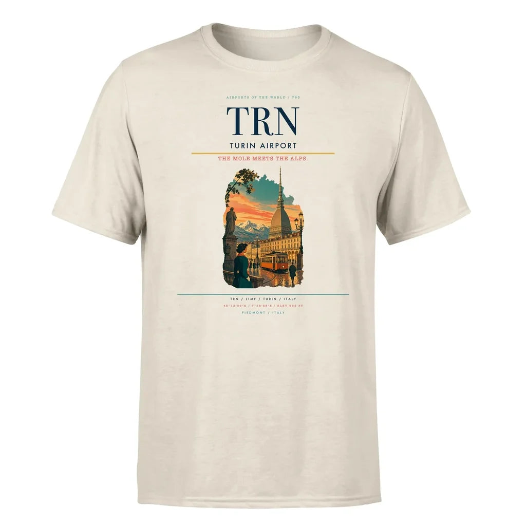 Turin Airport (TRN) T-Shirt single-side front print in Beige | turin-airport-trn-double-side-t-shirt