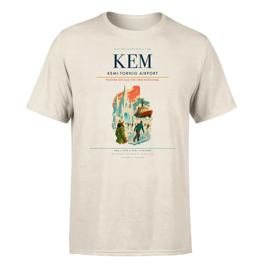 Kemi-Tornio Airport (KEM) T-Shirt single-side front print in Beige | kemi-tornio-airport-kem-double-side-t-shirt