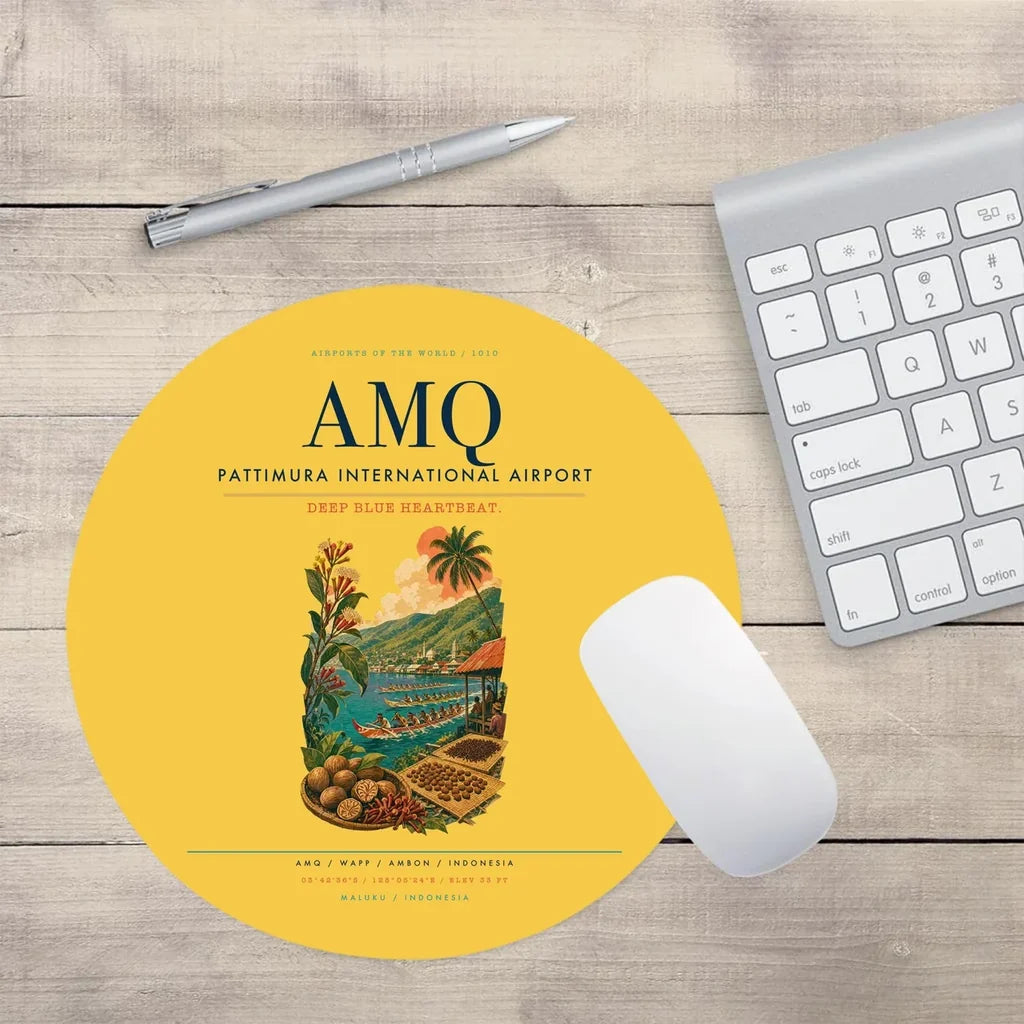 Pattimura International Airport (AMQ) design on yellow round mouse pad