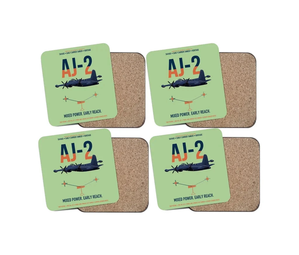 AJ-2 Savage Tanker design on light green 4 pieces set coaster