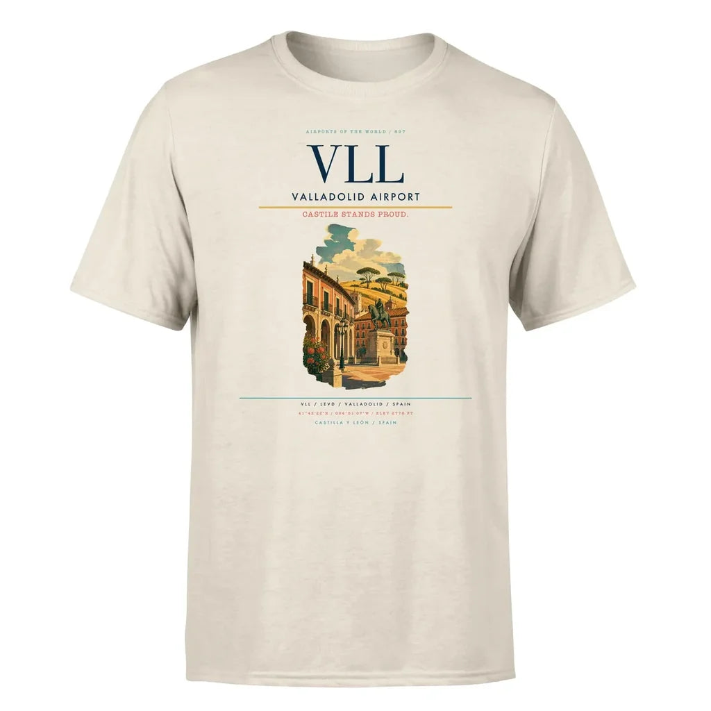 Valladolid Airport (VLL) T-Shirt single-side front print in Beige | valladolid-airport-vll-double-side-t-shirt