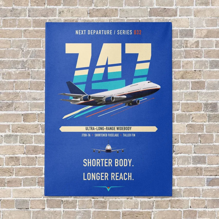 Boeing 747SP vertical canvas print - no frame - blue background