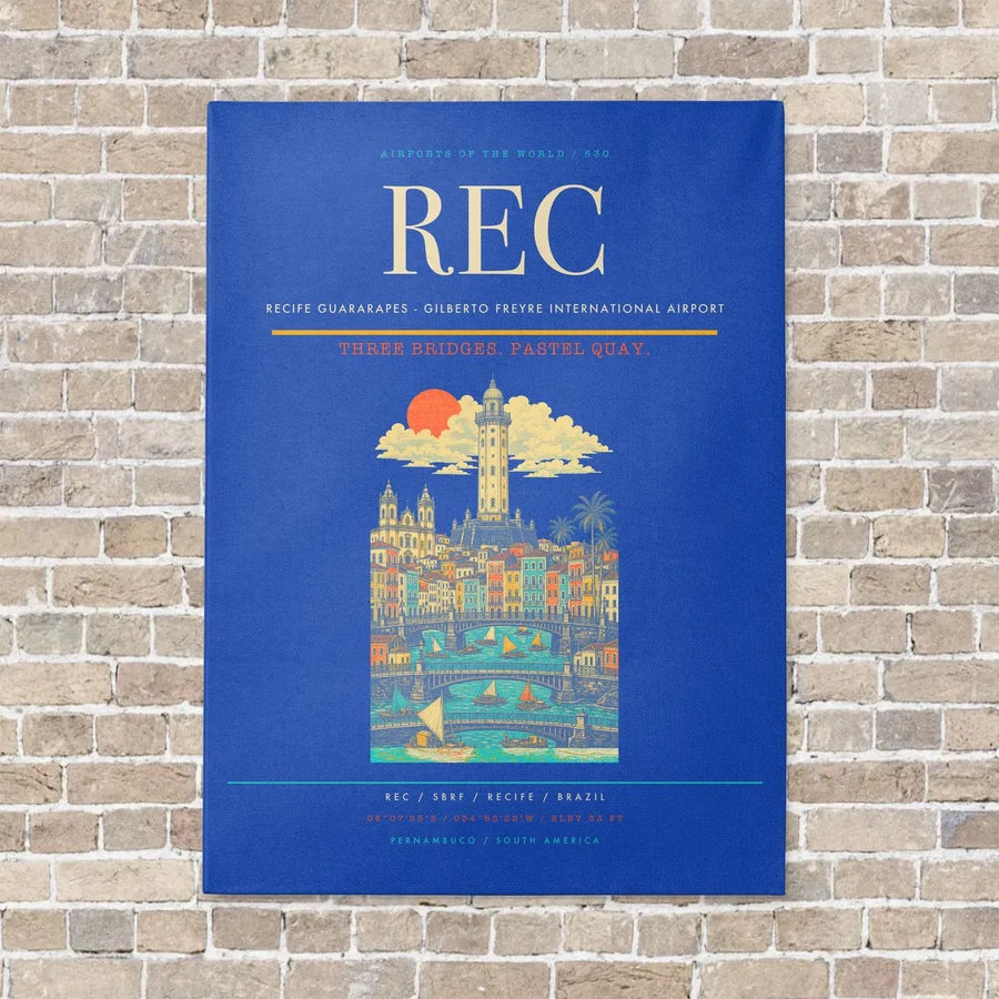 Recife Guararapes - Gilberto Freyre International Airport REC vertical canvas print - no frame - blue background