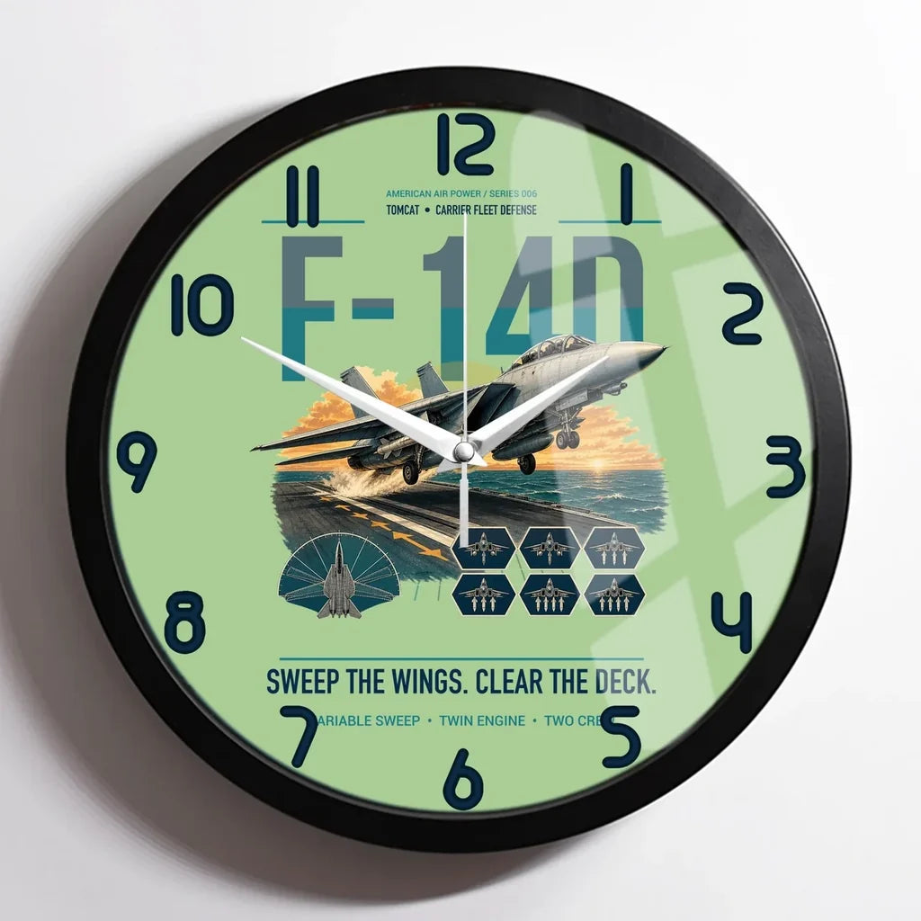 F-14D Tomcat design on light green framed wall clock
