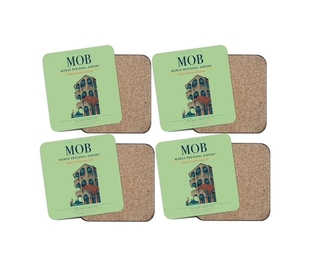 Mobile Regional Airport (MOB) design on light green 4 pieces set coaster