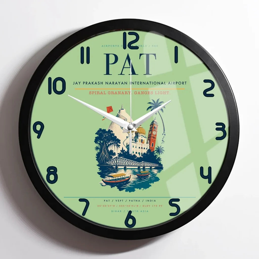 Jay Prakash Narayan International Airport (PAT) design on light green framed wall clock