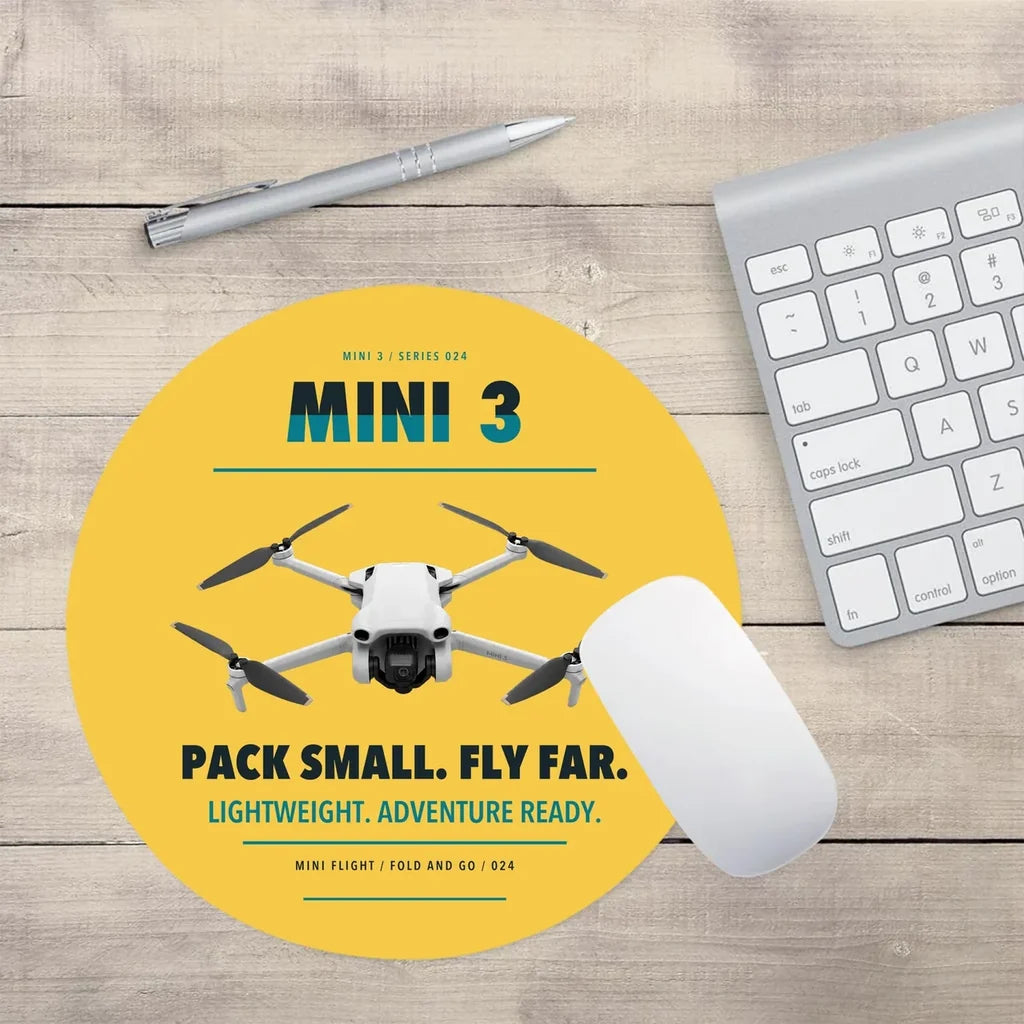DJI Mini 3 design on yellow round mouse pad