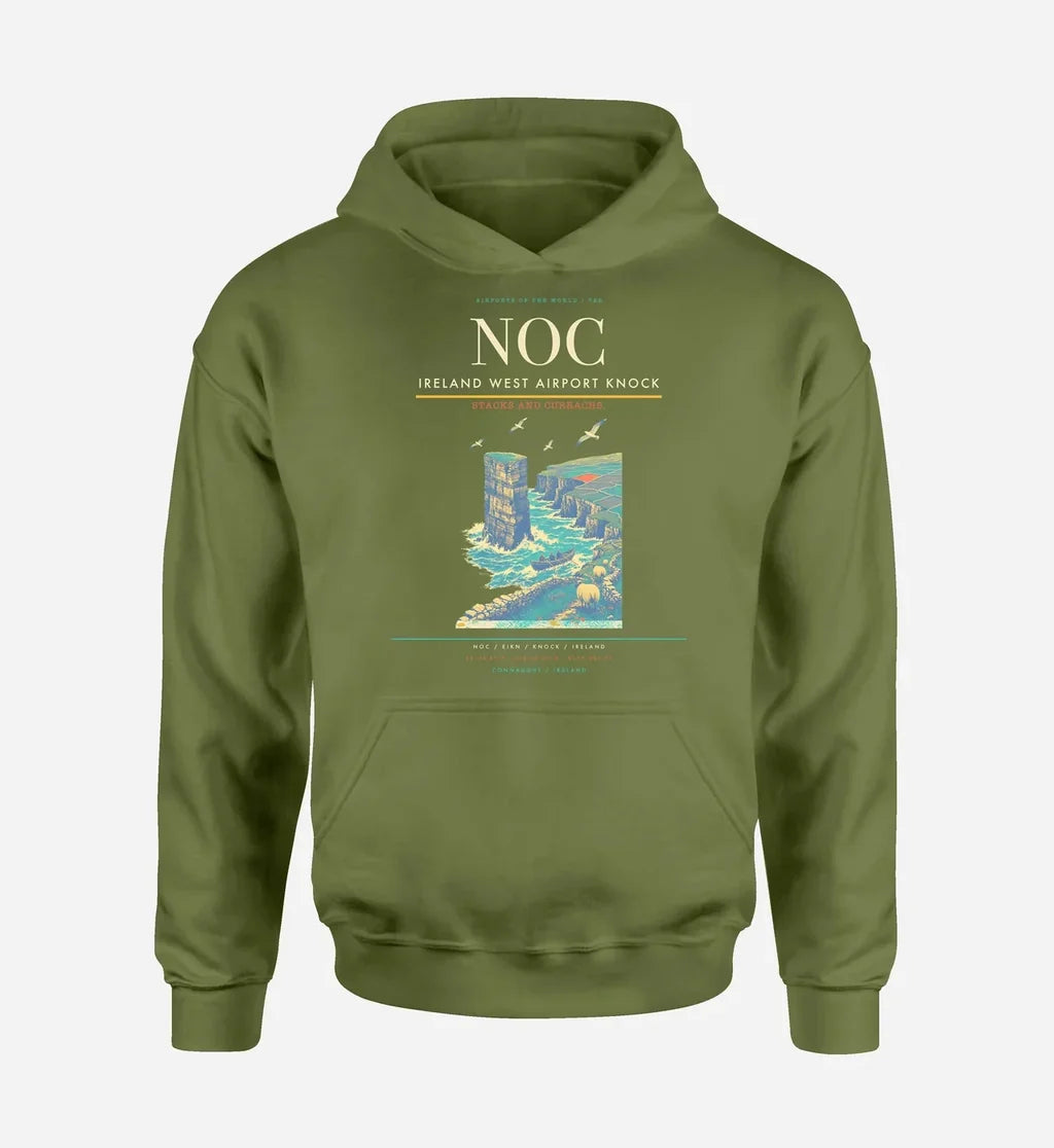Ireland West Airport Knock (NOC) design on green army hoodie single-side print