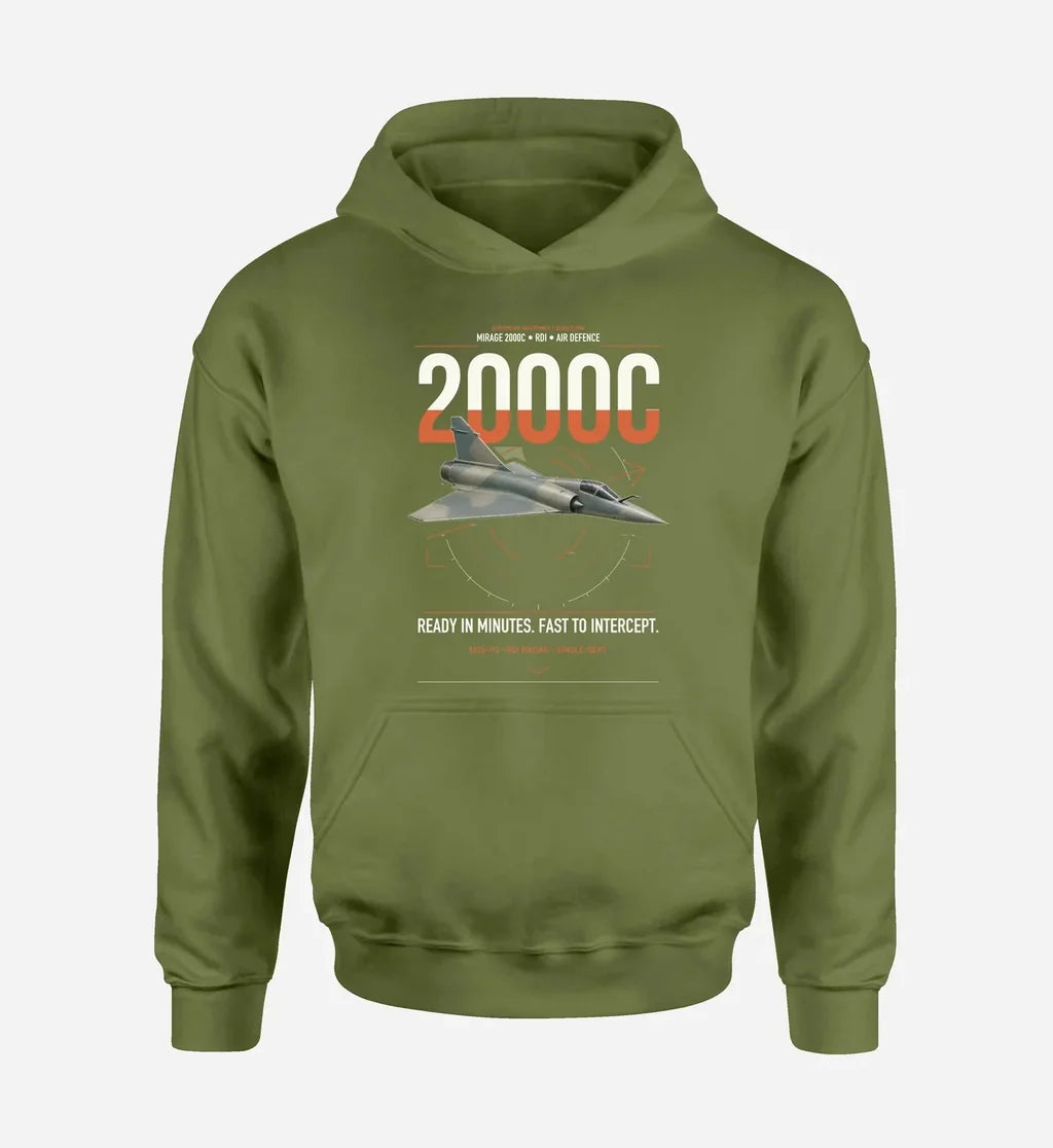 Dassault Mirage 2000C RDI design on green army double-side hoodie, single-side print