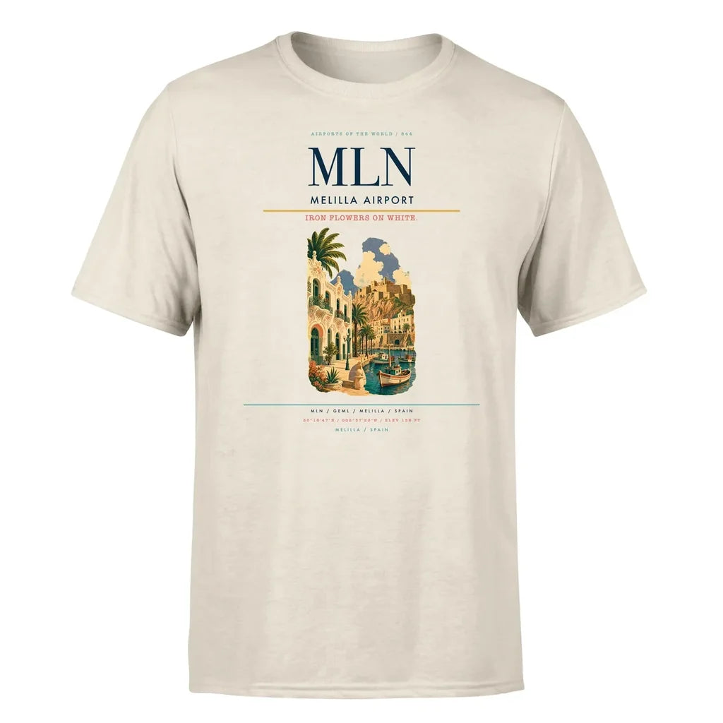 Melilla Airport (MLN) T-Shirt single-side front print in Beige | melilla-airport-mln-double-side-t-shirt