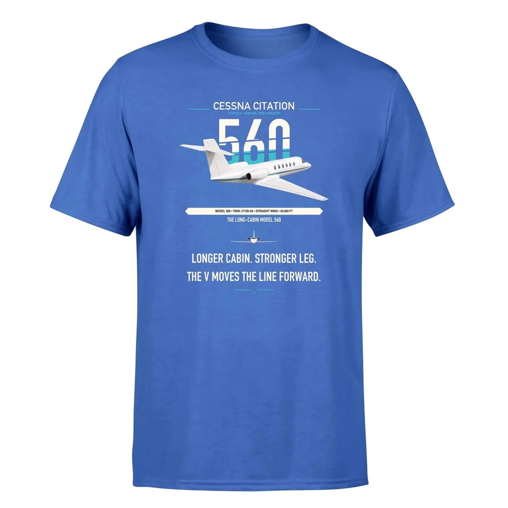 Cessna Citation 560 - Citation V design on blue double-side t-shirt, single-side print