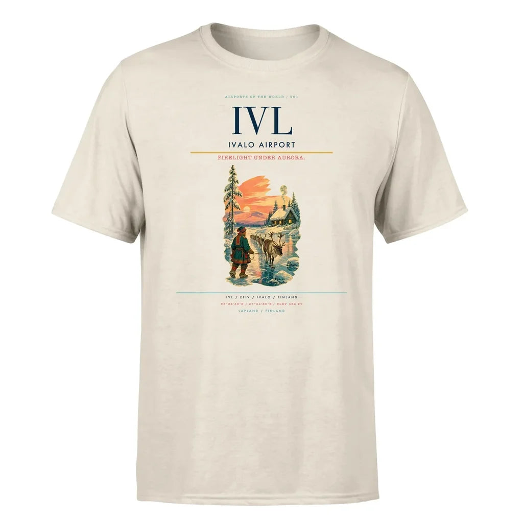 Ivalo Airport (IVL) T-Shirt single-side front print in Beige | ivalo-airport-ivl-double-side-t-shirt