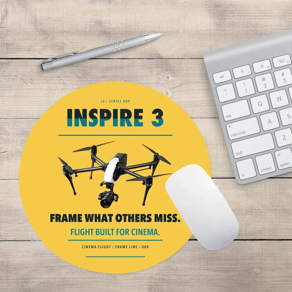 DJI Inspire 3 design on yellow round mouse pad