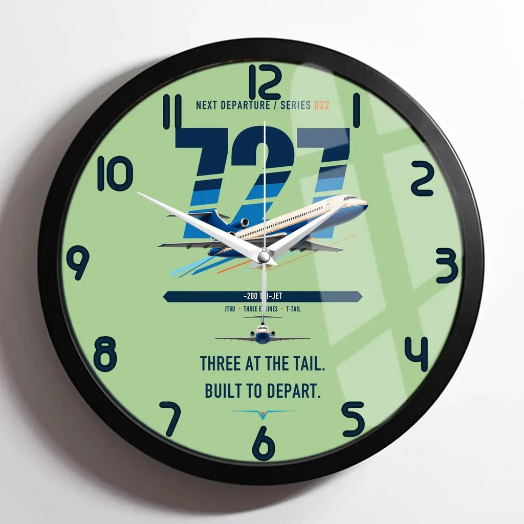 Boeing 727-200 design on light green framed wall clock