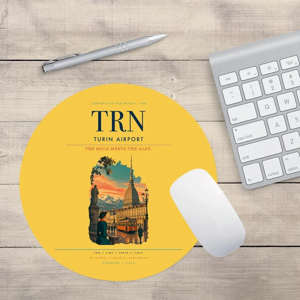Turin Airport (TRN) design on yellow round mouse pad
