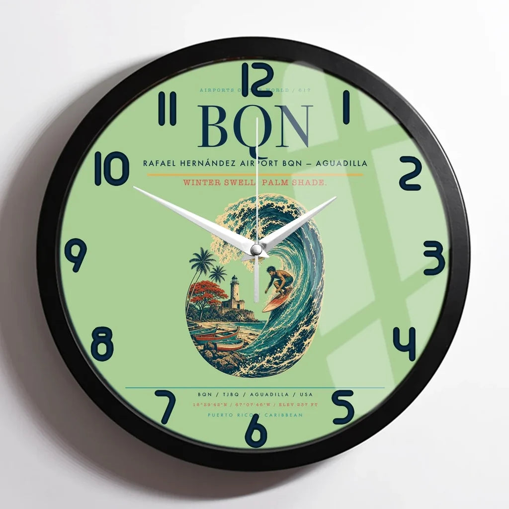 Rafael Hernández Airport (BQN) design on light green framed wall clock
