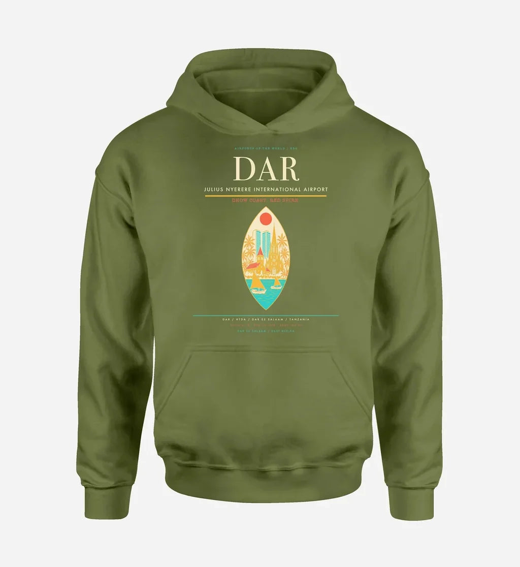 Julius Nyerere International Airport (DAR) design on green army hoodie single-side print
