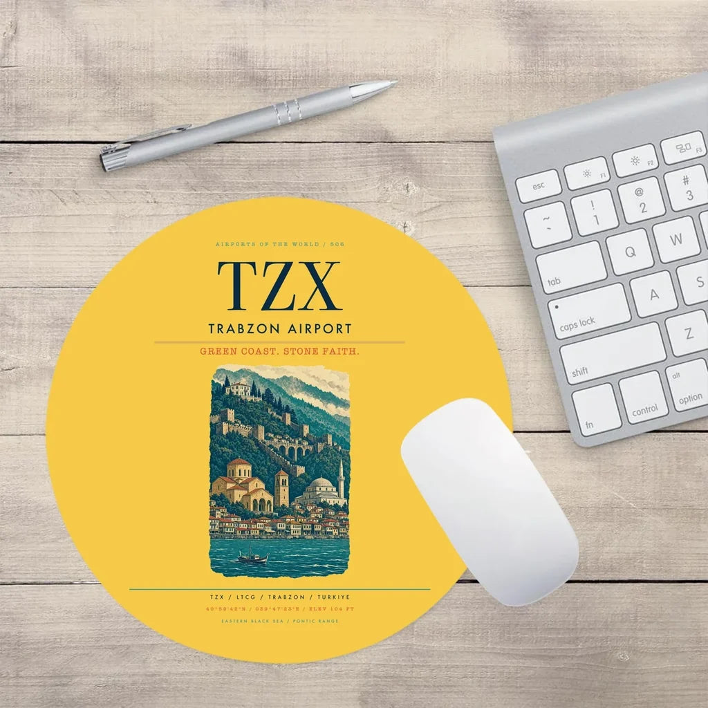 Trabzon Airport (TZX) design on yellow round mouse pad