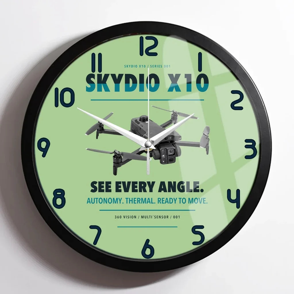 Skydio X10 design on light green framed wall clock