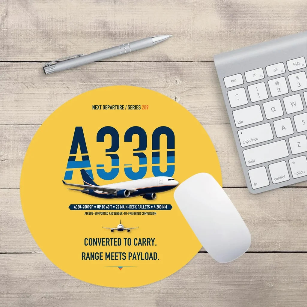 Airbus A330-200P2F design on yellow round mouse pad