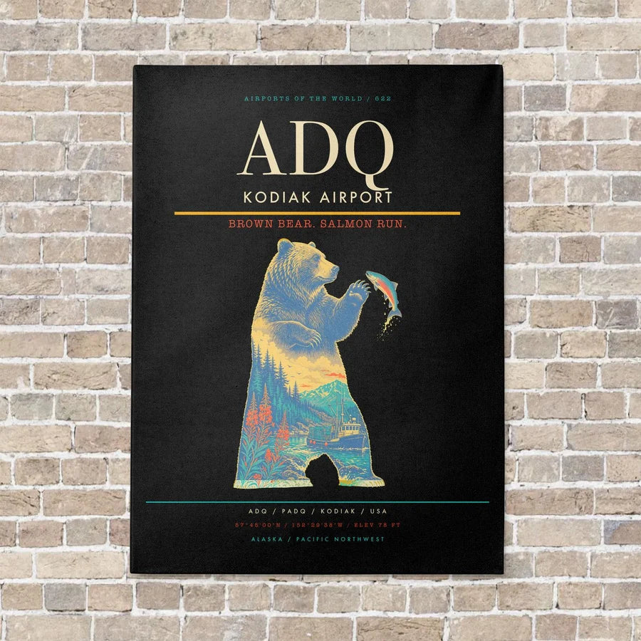 Kodiak Airport ADQ - Canvas No Frame - Black