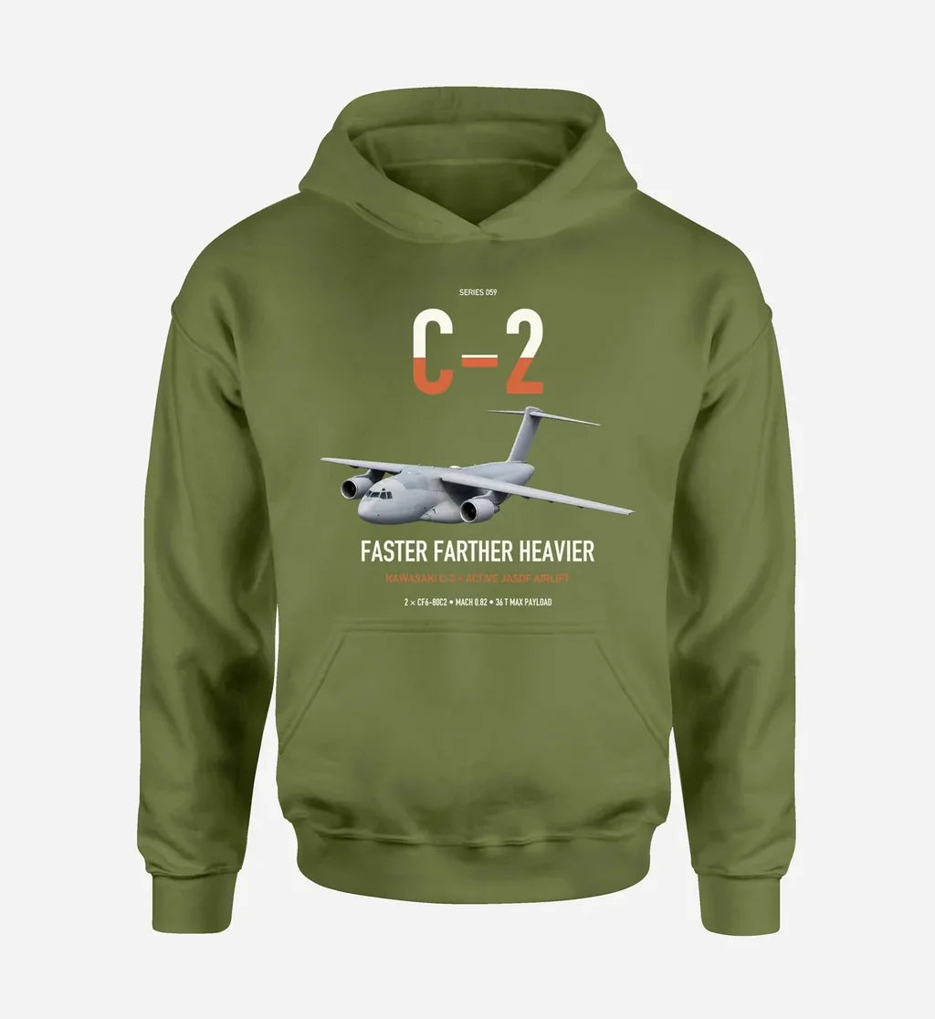 Kawasaki C-2 design on green army double-side hoodie, single-side print