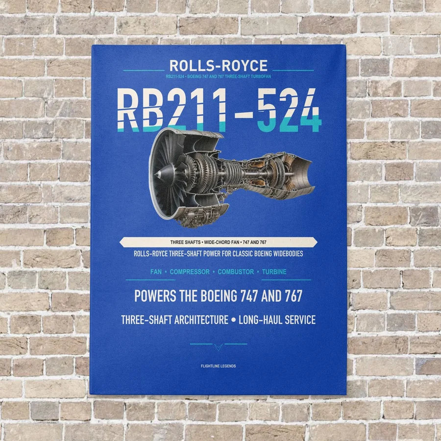 RB211-524 vertical canvas print - no frame - blue background