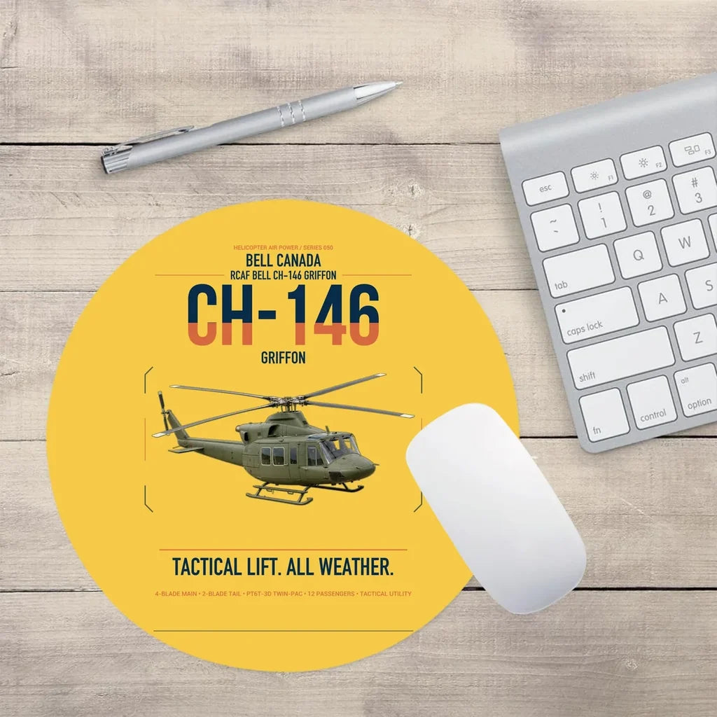 Bell Canada CH-146 Griffon design on yellow round mouse pad