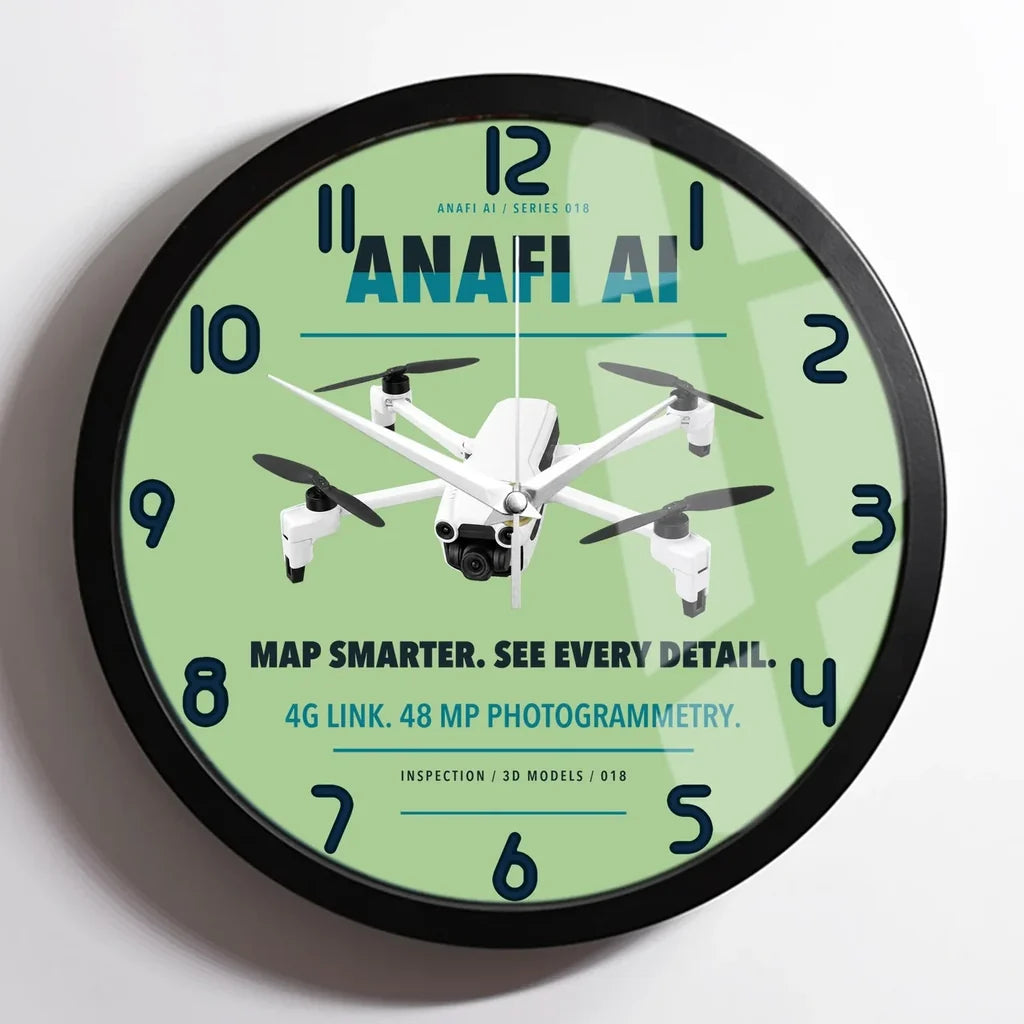 Parrot ANAFI Ai design on light green framed wall clock