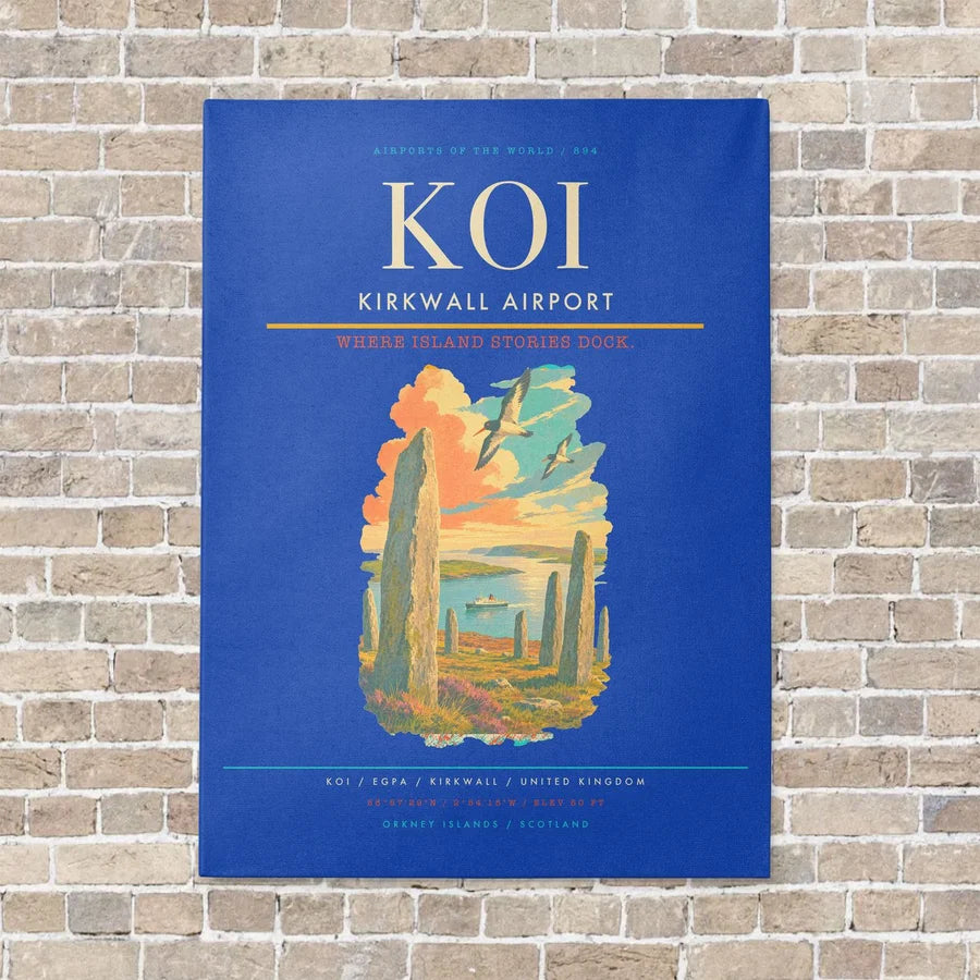 Kirkwall Airport KOI vertical canvas print - no frame - blue background
