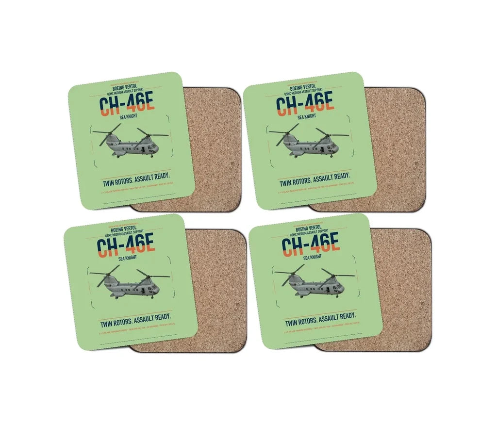 Boeing Vertol CH-46E Sea Knight design on light green 4 pieces set coaster