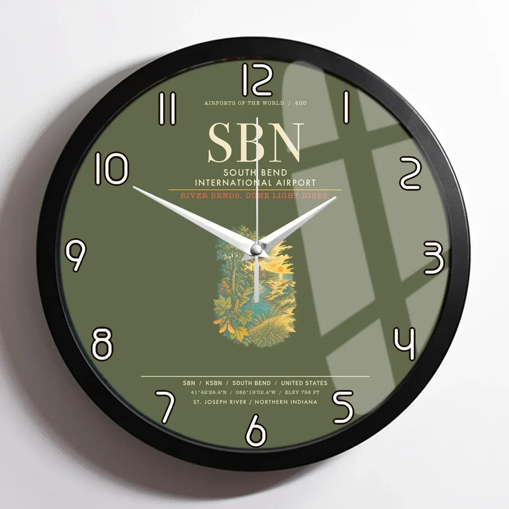 South Bend International Airport SBN Wall-Clock Framed - Green Army