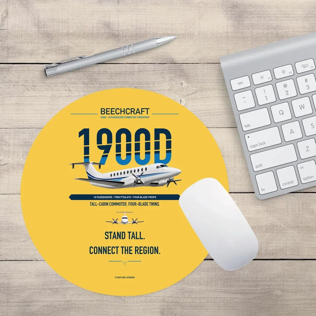Beechcraft 1900D design on yellow round mouse pad