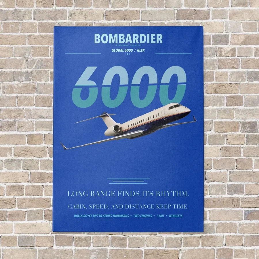 Bombardier Global 6000 vertical canvas print - no frame - blue background
