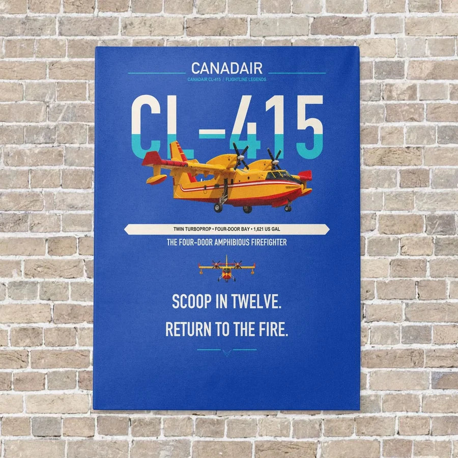 Canadair CL-415 vertical canvas print - no frame - blue background